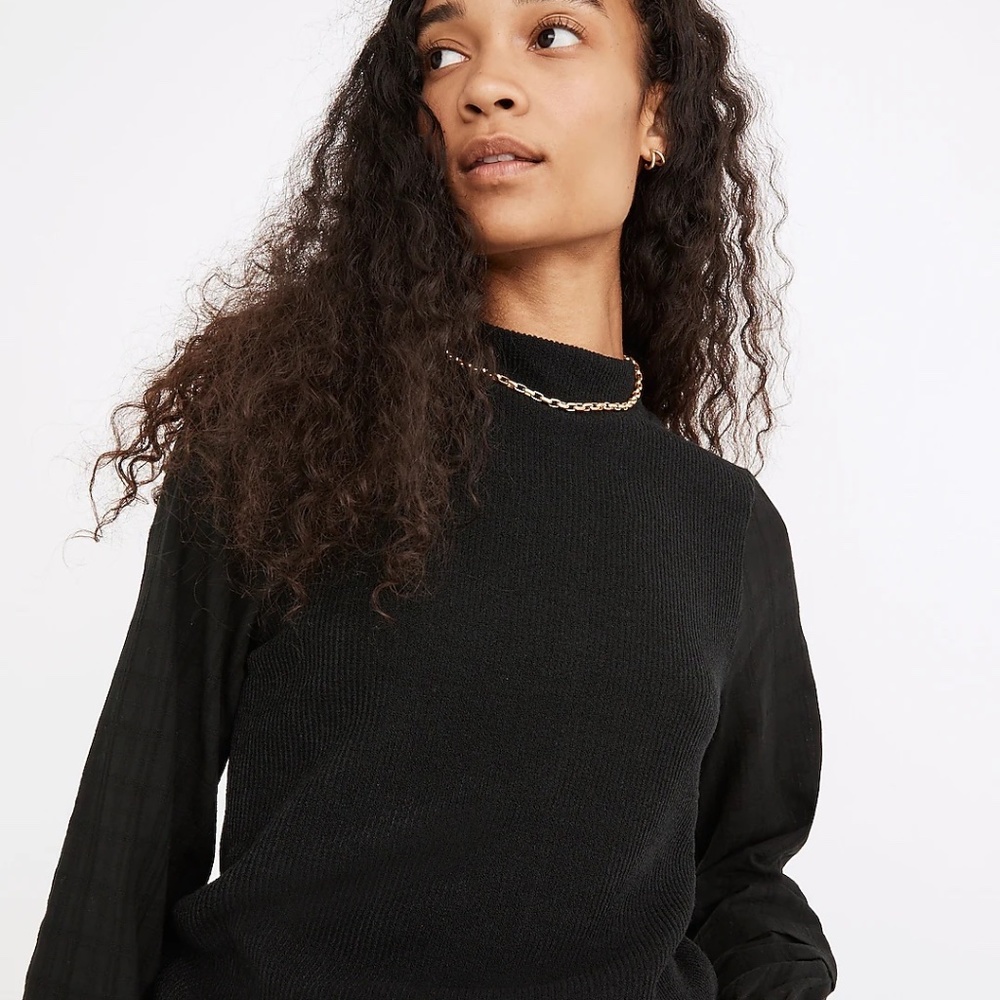 Madewell - WEAVEMIX MOCKNECK BUBBLE-SLEEVE TOP - Small